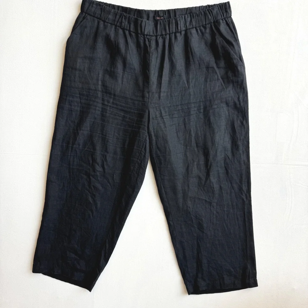 Quince Black 100% European Linen Pants 2X Elastic Waist breathable lightweight
